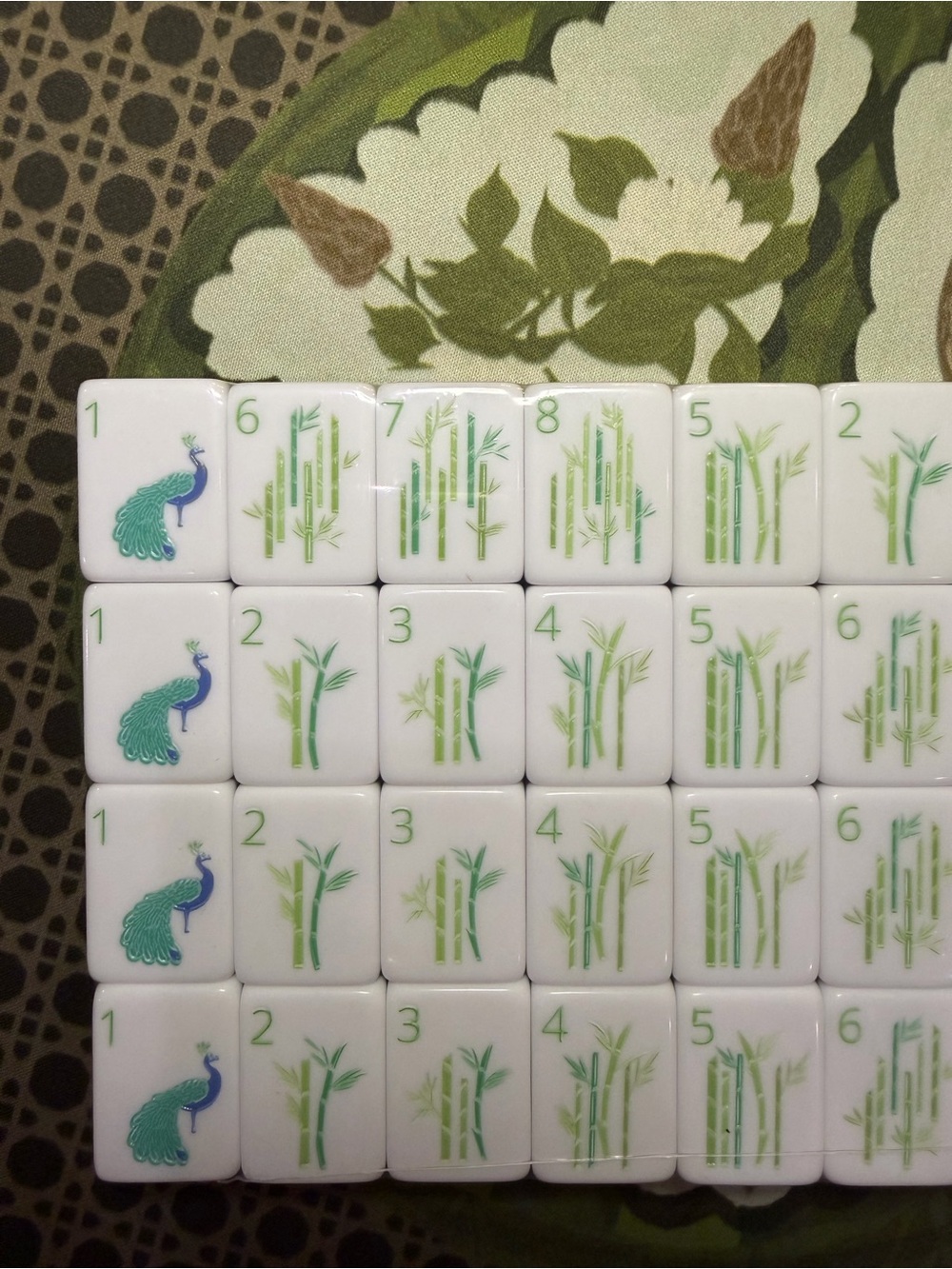 Green Mahjong Tiles Set - Pink & Blue Accents - Picture 5 of 16
